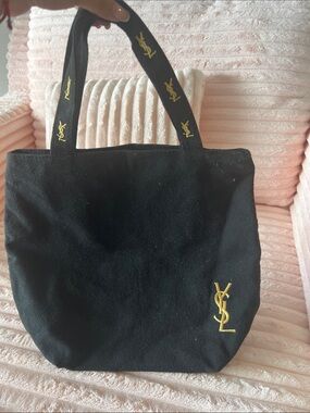 Saint Laurent Black Canvas Tote with Gold YSL Logos